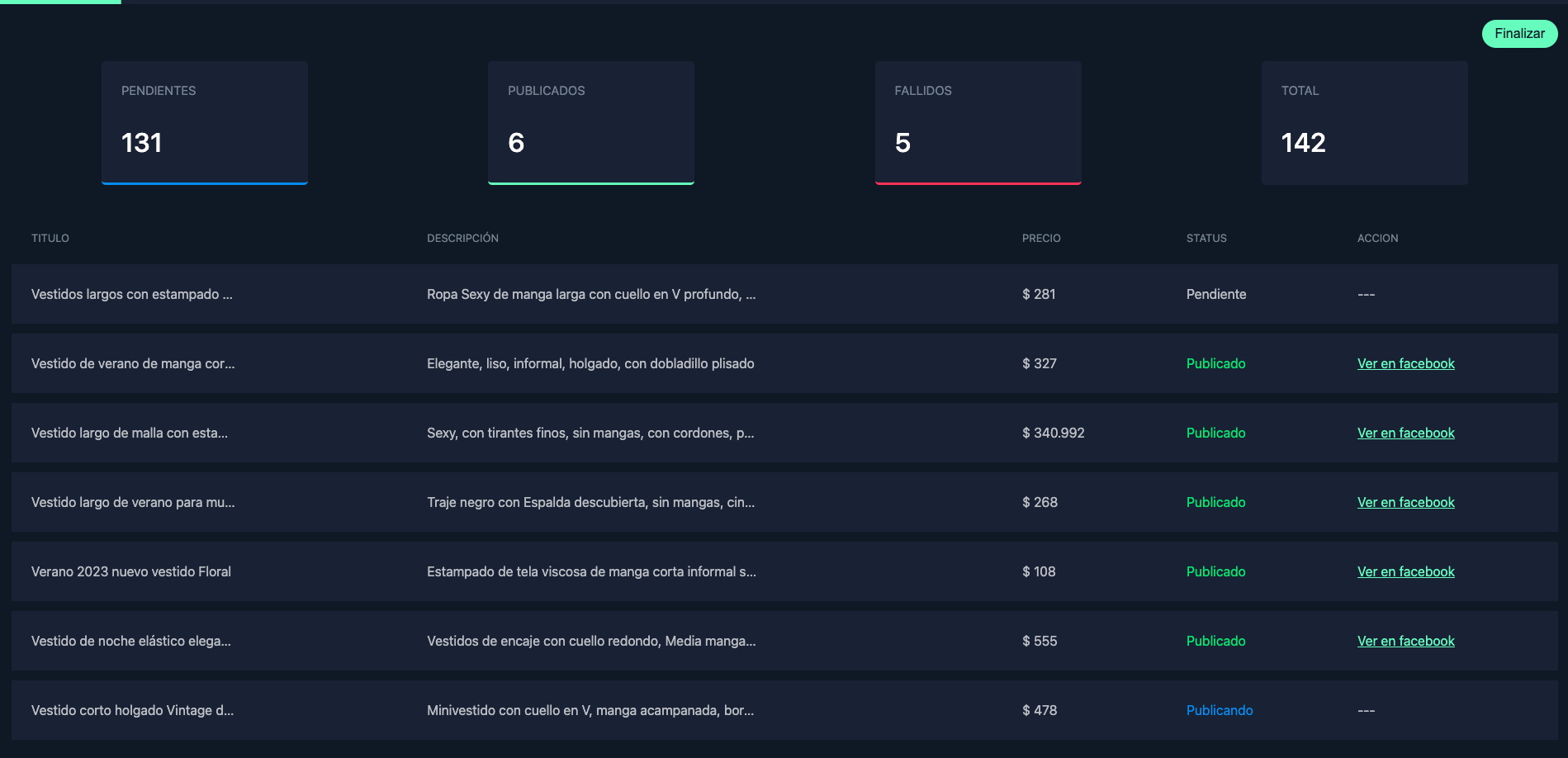 Interfaz del autopublicador y bot para Facebook Marketplace